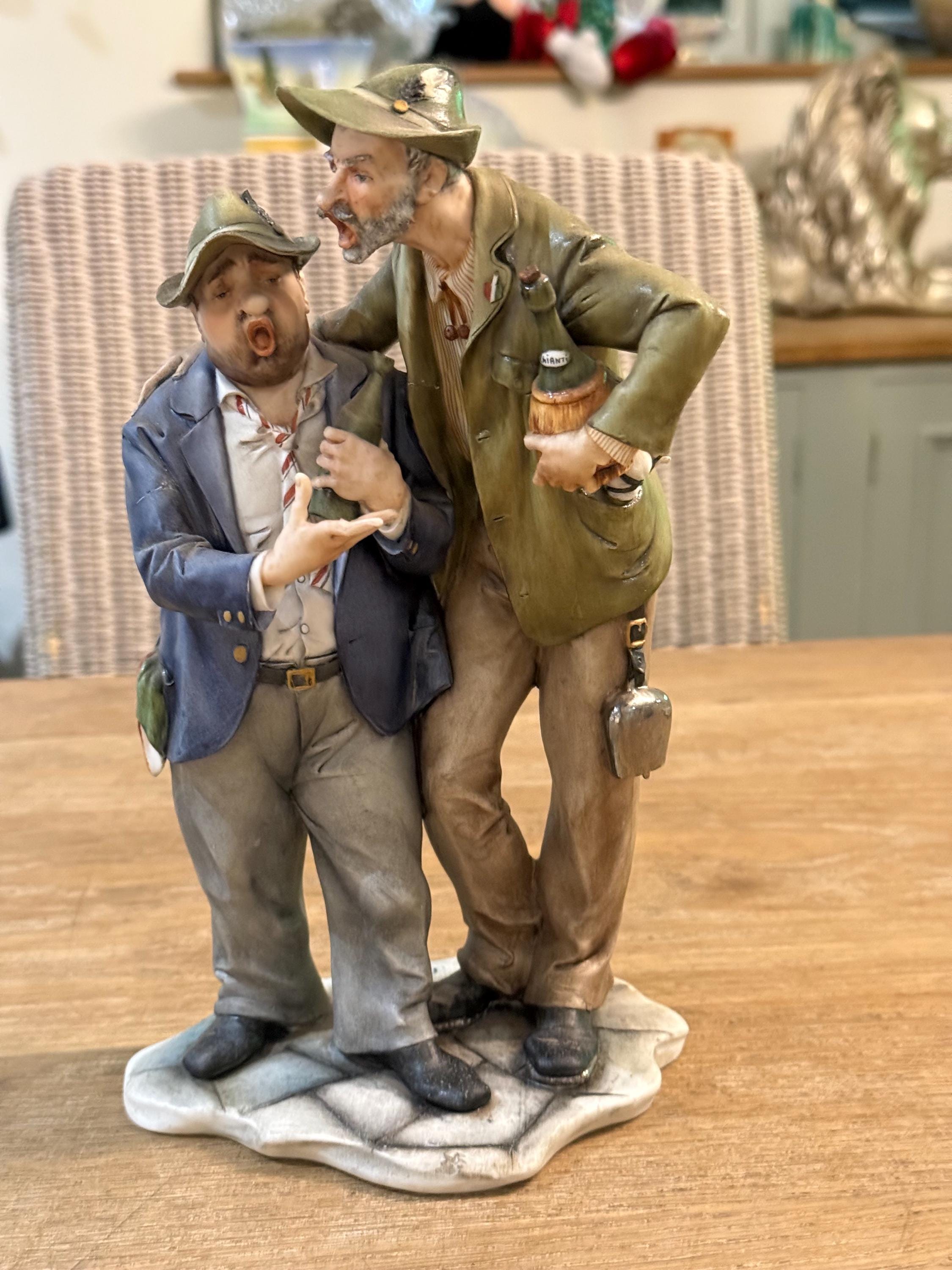 【保管品】CAPODIMONTE パランゾーネマスク　陶器　置物　ITALY Capodimonte Very Rare Two Tramps Enjoying a Drink Vintage and