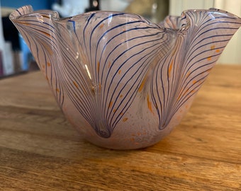 Murano Glas blass mauve und orange Stil Taschentuch mundgeblasene Vase, Schale, eine gute Größe für Blumen, Obst oder als Ornament