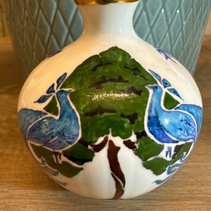 Vintage collectible hand painted by vase with gold gilt rim