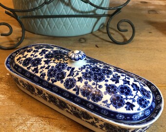 ceramic oil storage Butter dish blue-white Made in the GDR