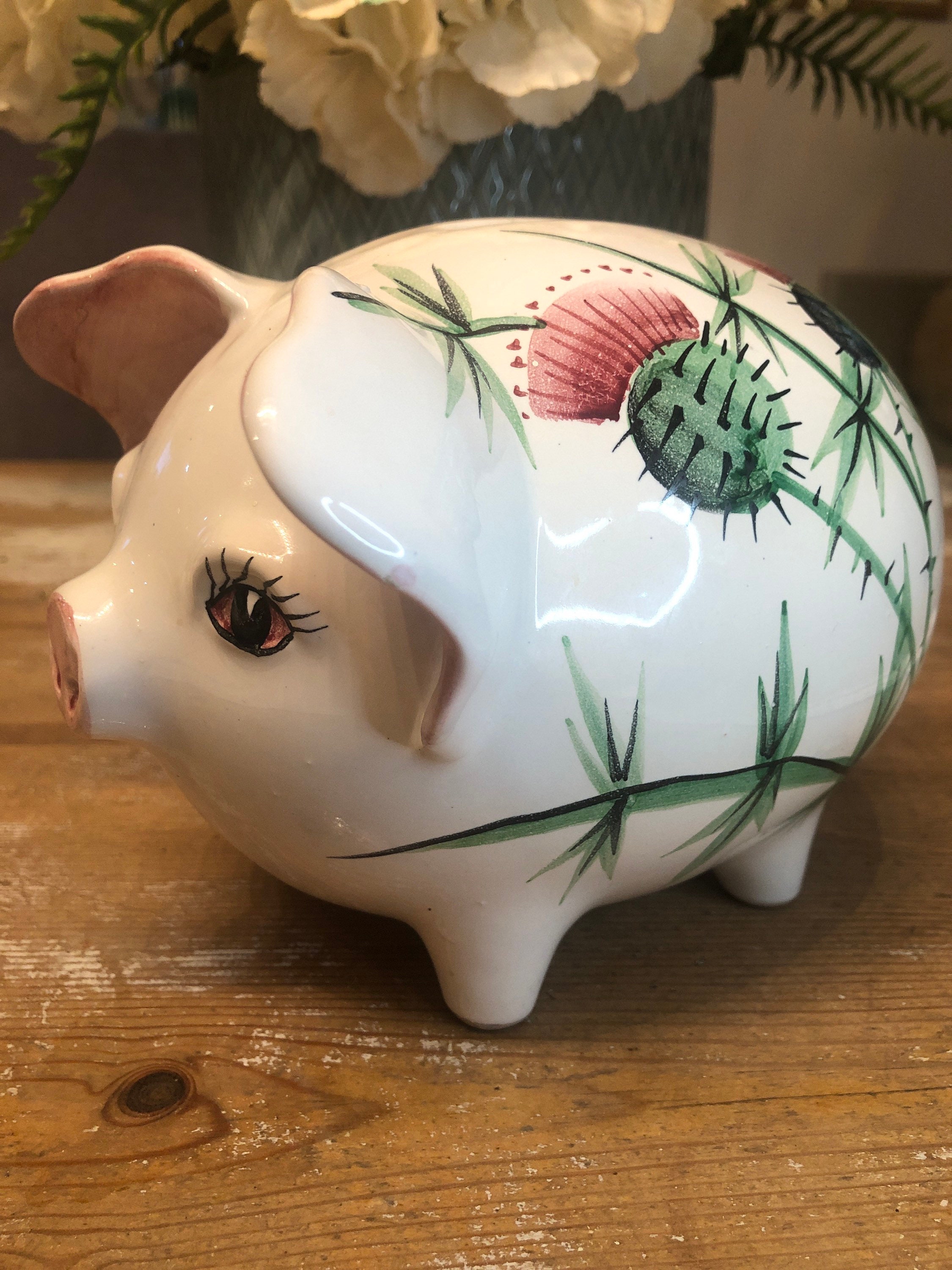 Designer vintage money box pig with thistle design Etsy