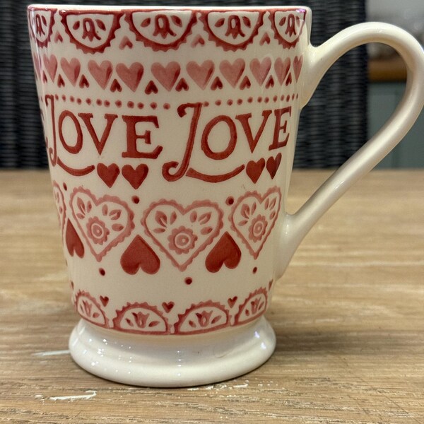 Emma Bridgewater Love, duży kubek do gorącej czekolady z motywem serca i gąbką