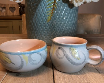 Denby stoneware hand painted Milk jug and sugar bowl in Peasant design