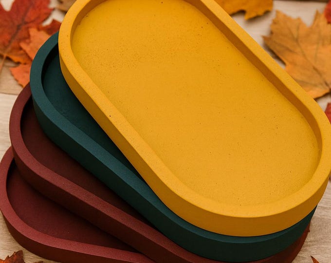 Handmade Concrete Oval Tray: Minimalist Home Decor Organizer