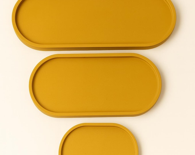 Handmade Concrete Catchall Tray Set: Minimalist Oval Home Decor