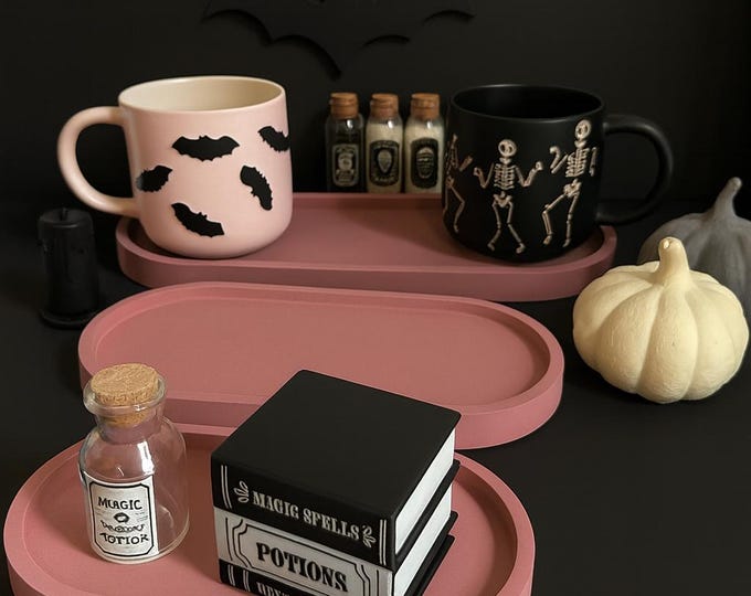 Handmade Concrete Oval Tray: Halloween Decor - Gothic Boho Home Decor