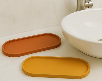 Concrete Soap Bottle Tray | Modern Soap Dish | Kitchen Tray | Bathroom Tray | Oval Soap Dispenser Tray | Lotion Pump Tray