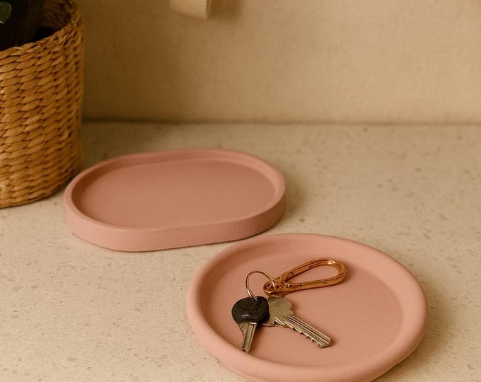 Handmade Concrete Catchall Tray Set: Oval & Round - Modern Home Decor