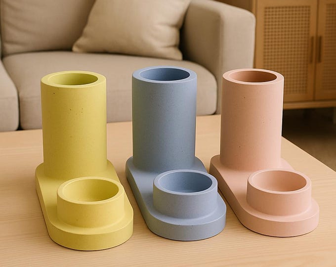 Handmade Concrete Incense Holder Trio – Stick & Cone Burners | Modern Minimalist Decor
