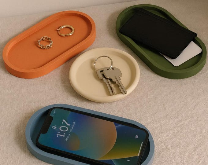 Handmade Concrete Oval Tray: Minimalist Jewelry, Candle & Vanity Organizer