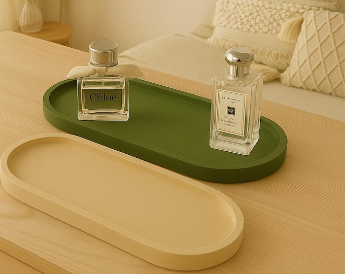 Handmade Concrete Oval Tray – Minimalist Decor Organizer in 5 Sizes & 10 Colors – Jewelry, Candle, Vanity, bathroom, or Entryway Tray