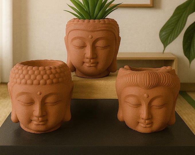 Concrete Buddha Planter Trio: Modern Zen Succulent Decor