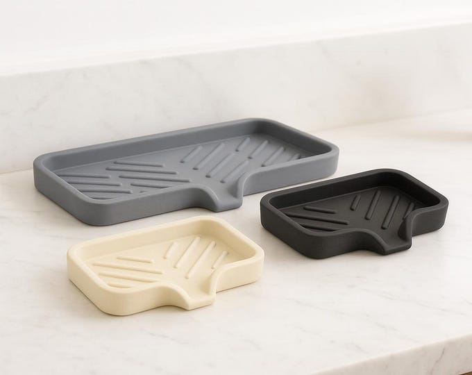 Concrete Soap Dish with Drainage: Modern Bathroom Soap Holder