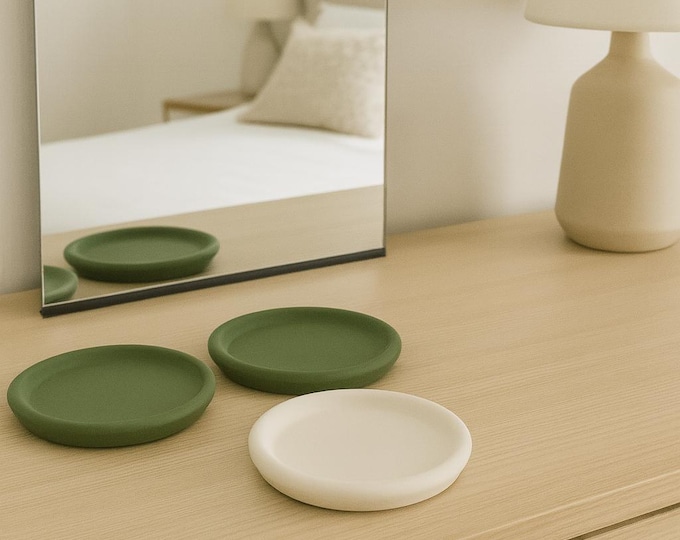 Concrete Oval Tray Handmade  – Minimalist Decor Organizer in 5 Sizes & 10 Colors – Jewelry, Candle, Vanity, bathroom, or Entryway Tray