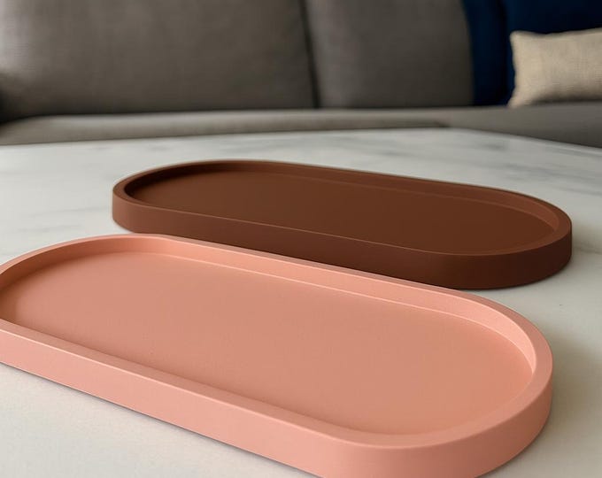 Handmade Concrete Oval Tray: Minimalist Decor Organizer