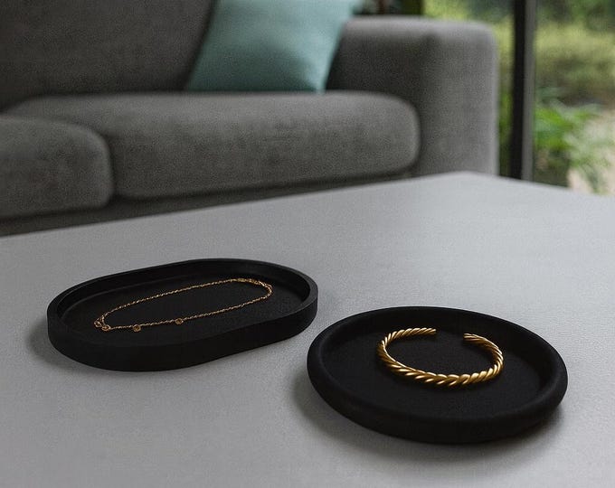 Black Concrete Jewelry Tray Set: Modern Minimalist Catchall Dish