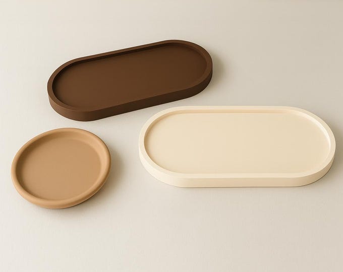 Handmade Concrete Oval Tray: Minimalist Decor Organizer in Earthy Tones
