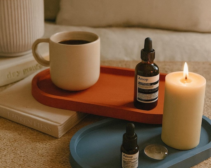 Handmade Concrete Oval Tray: Minimalist Jewelry, Candle & Vanity Organizer