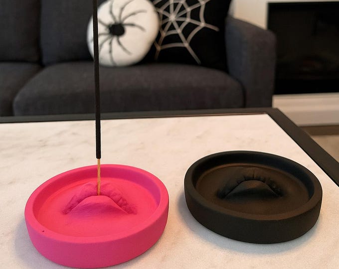 Handmade Concrete Lip Incense Holder: Gothic Halloween Decor