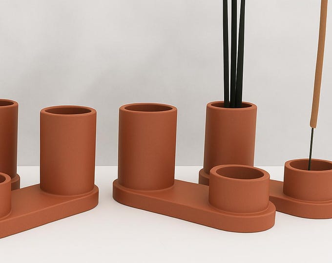 Handmade Pistachio Green Concrete Incense Holder Set: Modern Minimalist Home Decor