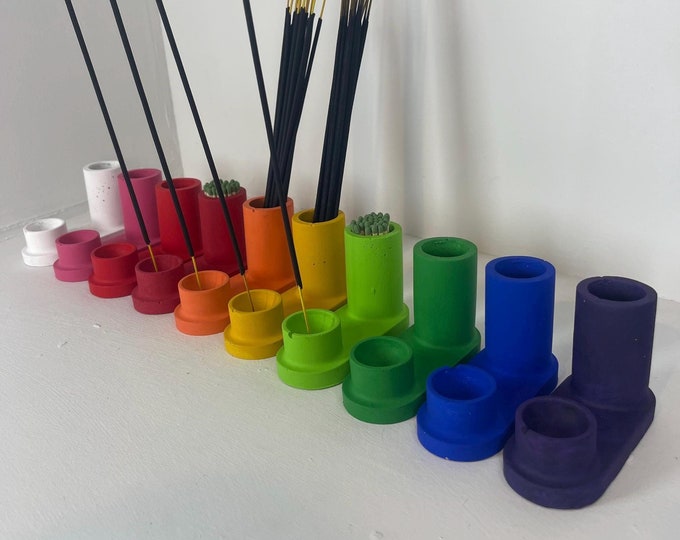 Rainbow Concrete Incense Burner & Holder – Handmade Minimalist Modern Decor, Meditation and Yoga Gift