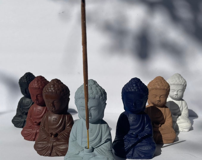 Handmade Concrete Mini Buddha Incense Holder: Zen Meditation Decor