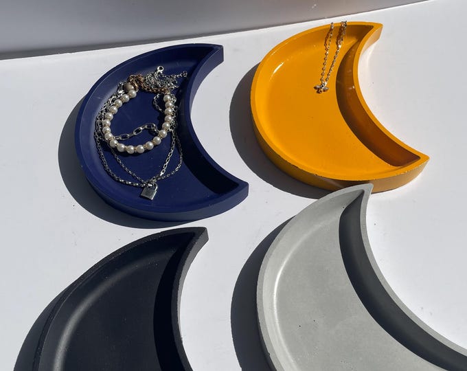 Moon Concrete Tray: Handmade Jewelry Holder, Modern Home Decor