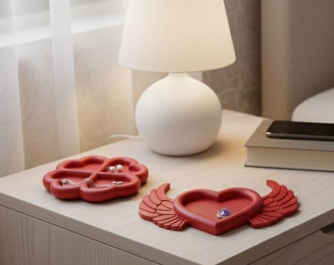 Coquette Decor Jewelry Dish, Heart Trinket Tray, Gothic Ring Holder, Dark Academia Vanity Tray, Concrete Catchall, Girly Room Decor