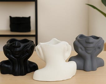 Abstract Half-Face Ceramic Planter: Modern Minimalist Home Decor