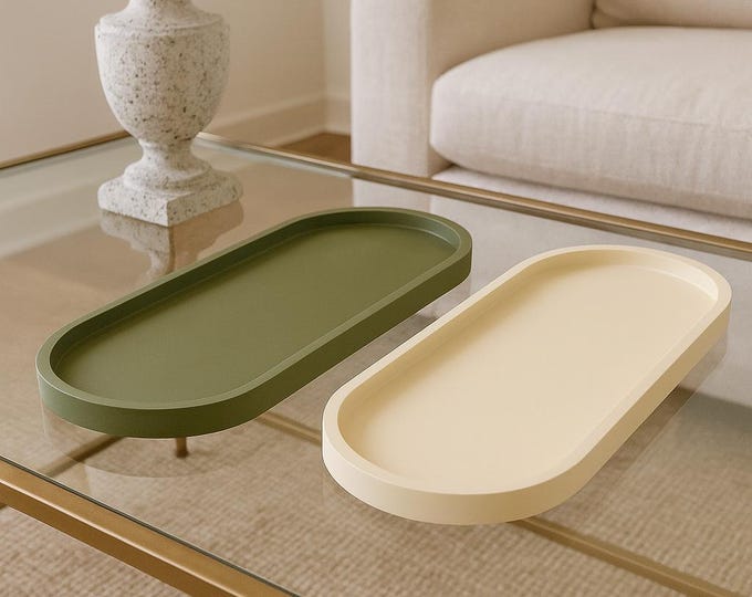 Hand Poured Concrete Oval Tray - Modern Minimalist Catchall Tray Set