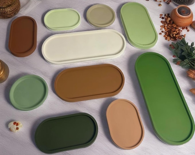 Handmade Concrete Oval Tray: Minimalist Jewelry, Candle & Vanity Organizer