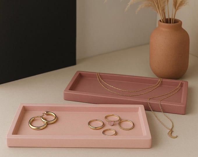 Pink Concrete Jewelry Tray: Minimalist Vanity Organizer