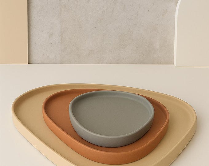 Handmade Matte Concrete Catchall Tray | Minimalist Jewelry Dish • Key & Desk Organizer