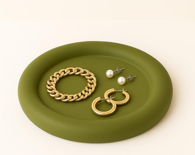 Round Concrete Decorative Tray | Minimalist Modern Home Décor | Jewelry, Candle and Key Holder