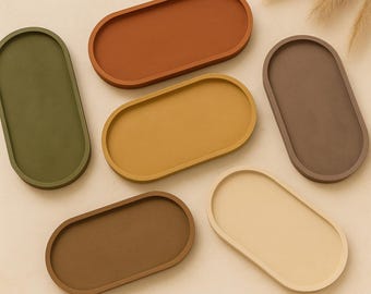 Handmade Concrete Oval Tray: Minimalist Jewelry, Candle & Vanity Organizer