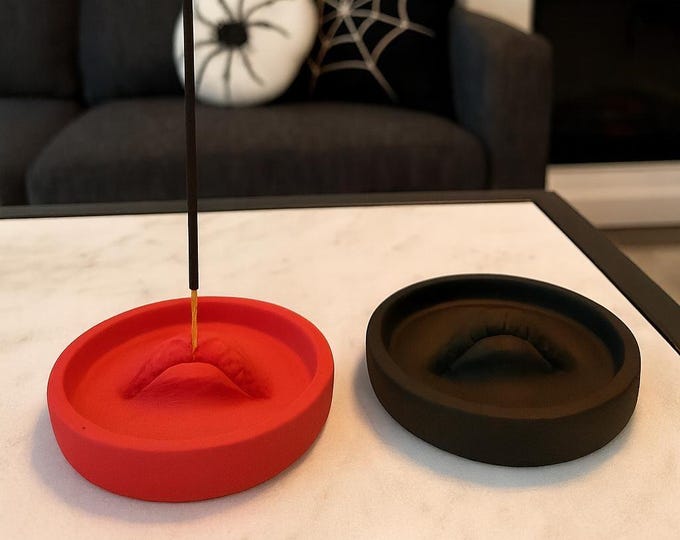 Handmade Concrete Lip Incense Holder: Gothic Halloween Decor