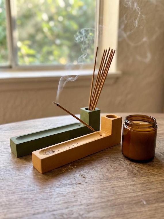 Concrete Incense Holder: Minimalist Cement Incense Stick Burner 2-in-1 Stick Holder & Ash Tray, Minimalist Home Decor