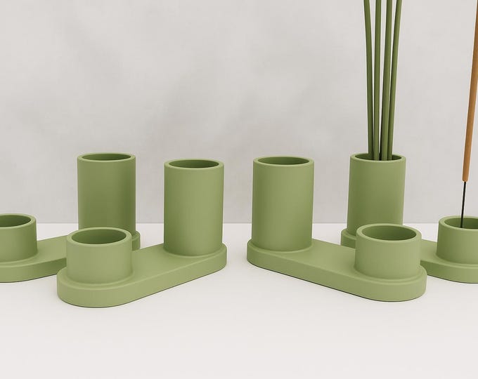Handmade Concrete Incense Holder Set of 4: Modern Pistachio Green Decor