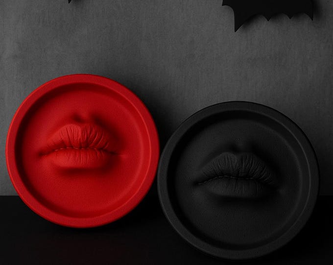 Gothic Vampire Lips Incense Holder: Handmade Concrete Halloween Decor