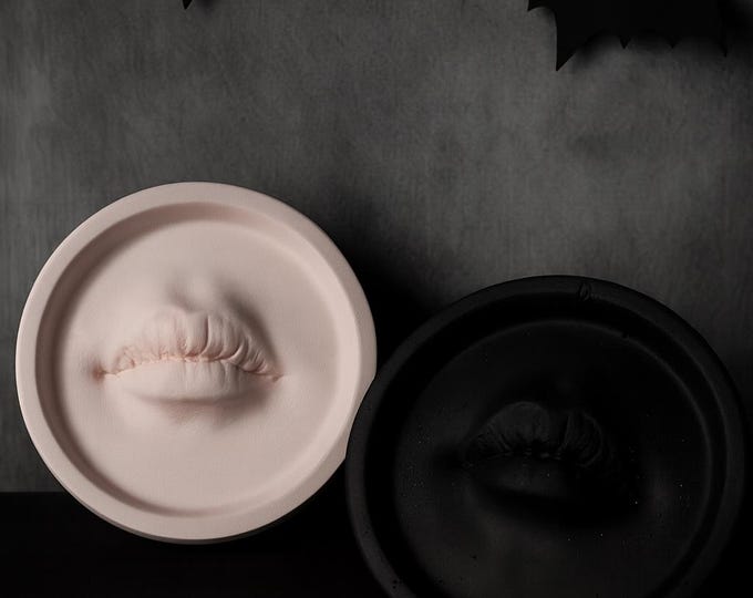 Gothic Lip Incense Holder: Handmade Concrete Vampire Decor