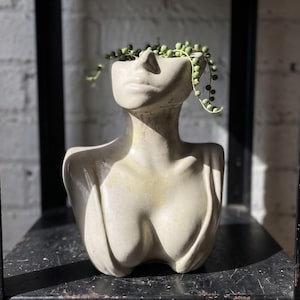 Grecian Bust Planter | Classical Statue Vase | Concrete Head Sculpture | Dark Academia Decor | Ancient Greek Room Accents