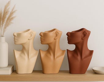 Handmade Concrete Bust Vase: Modernist Skin Tone Planter, 6"