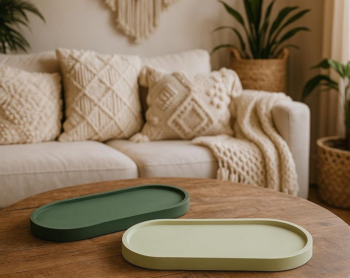 Handmade Concrete Oval Tray – Minimalist Decor Organizer in 5 Sizes & 10 Colors – Jewelry, Candle, Vanity, bathroom, or Entryway Tray