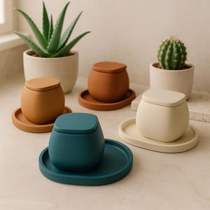 Modern Concrete Jar and Decorative tray Gift Set