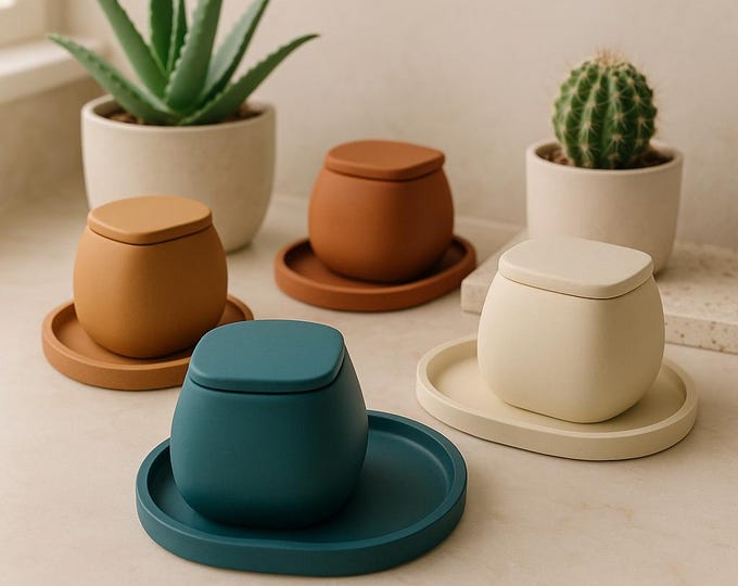 Modern Concrete Jar and Decorative tray Gift Set