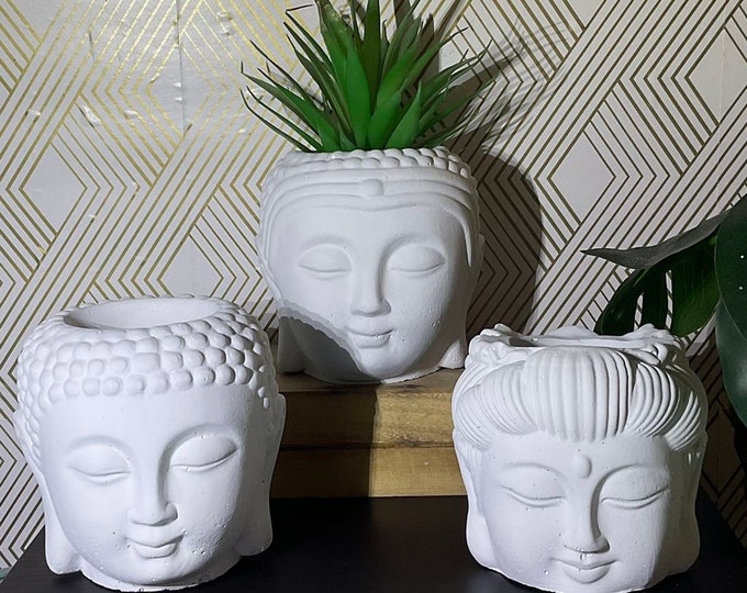Cement Buddha Head Planter: Handmade Succulent & Cactus Pot