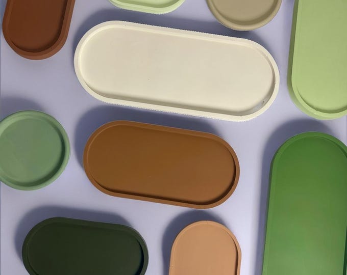 Handmade Concrete Oval Tray: Minimalist Jewelry, Candle & Vanity Organizer