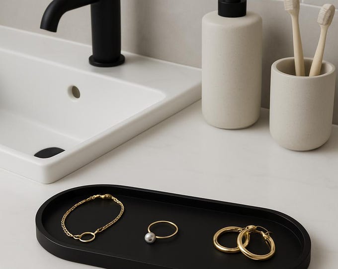 Handmade Concrete Oval Tray: Modern Catch-All Dish, Jewelry Holder