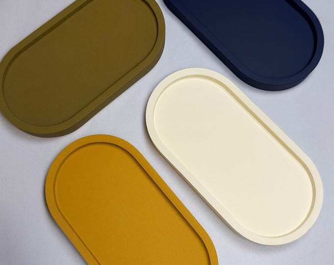 Bold Color Concrete Oval Tray – Modern Art-Inspired Decor