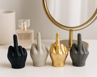 Middle Finger Ring Holder: Concrete Jewelry Stand - Edgy Desk Decor